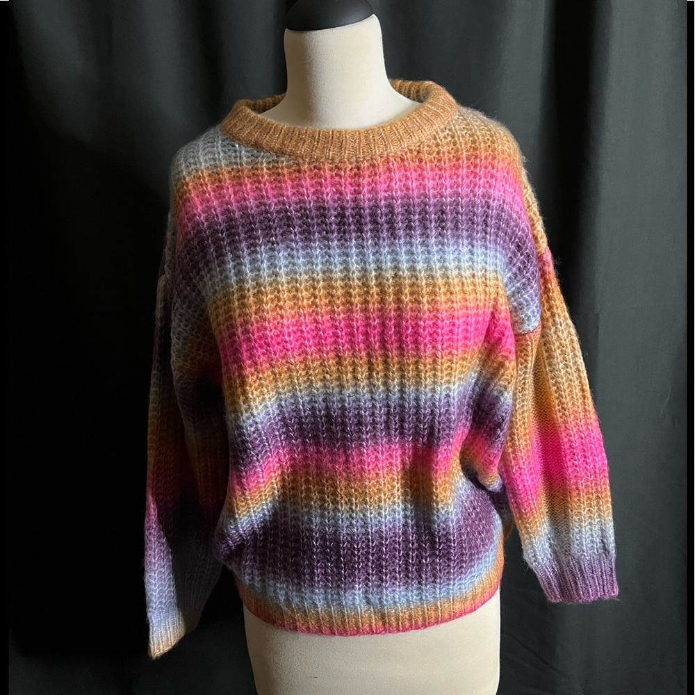 Sew In Love-Multi-Colored Long Sleeved Crew Neck Sweater.